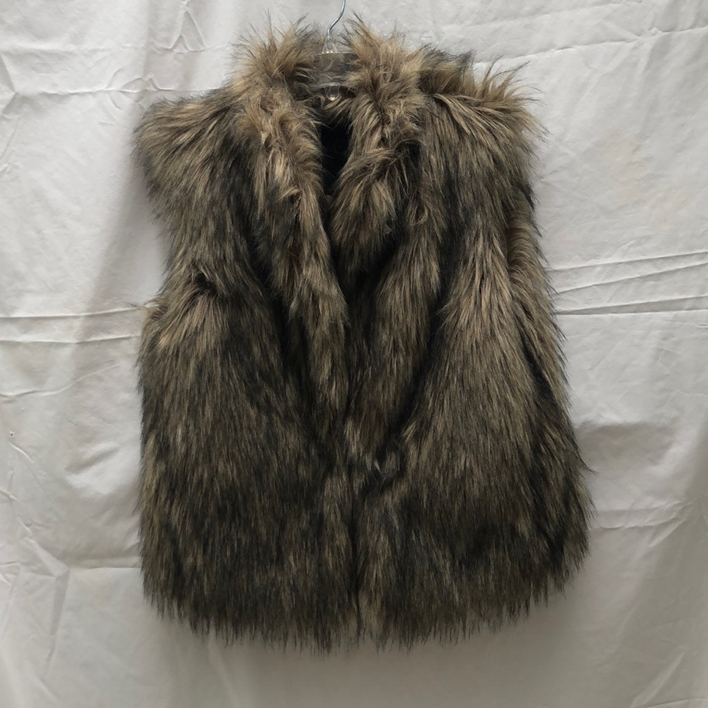 Calvin Klein Tan/ Black Faux Fur Vest